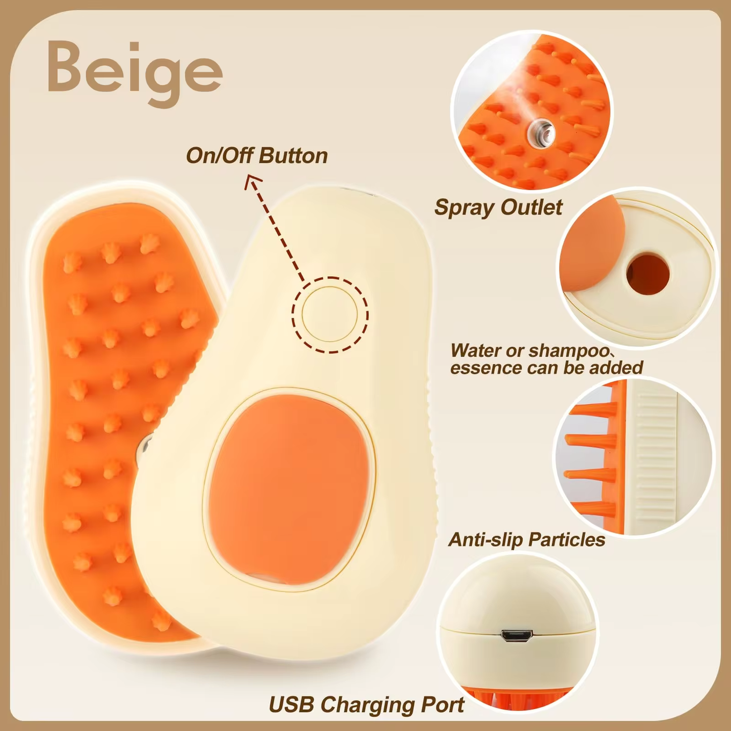 Meowtique - 3-in-1 Electric Pet Grooming Brush with Steam and Spray for Cats and Dogs